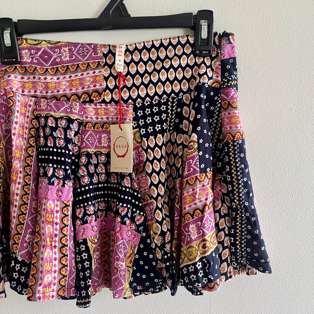 Raga Micro Mini Skirt bohemian patchwork print NWT small